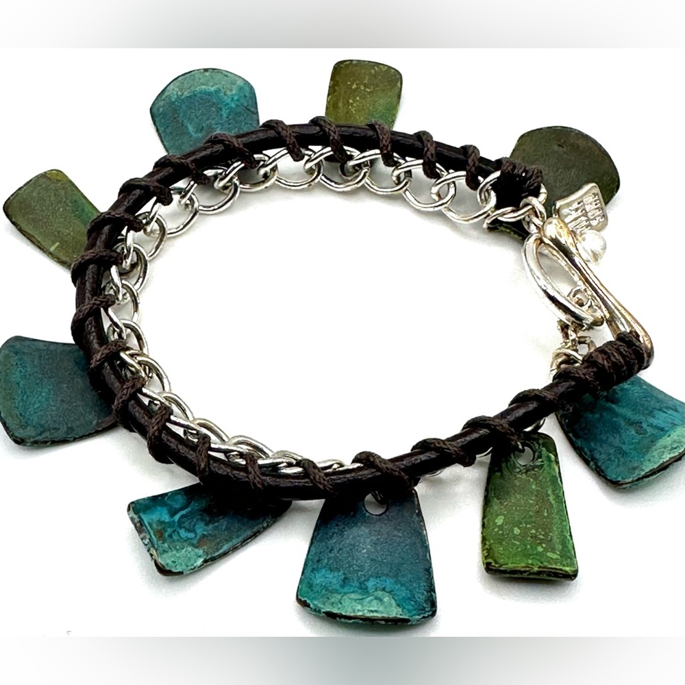Robert Lee Morris RLM 1970s Oxidized Brass Charm Bracelet-Length 7 1/4”